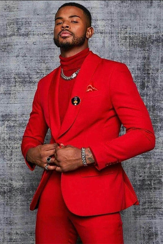 Red Shawl Lapel Single Breasted One Button Men Suits for Prom