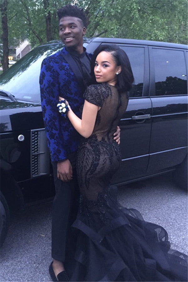 Royal Blue Floral 2-piece Prom Party Tuxedo