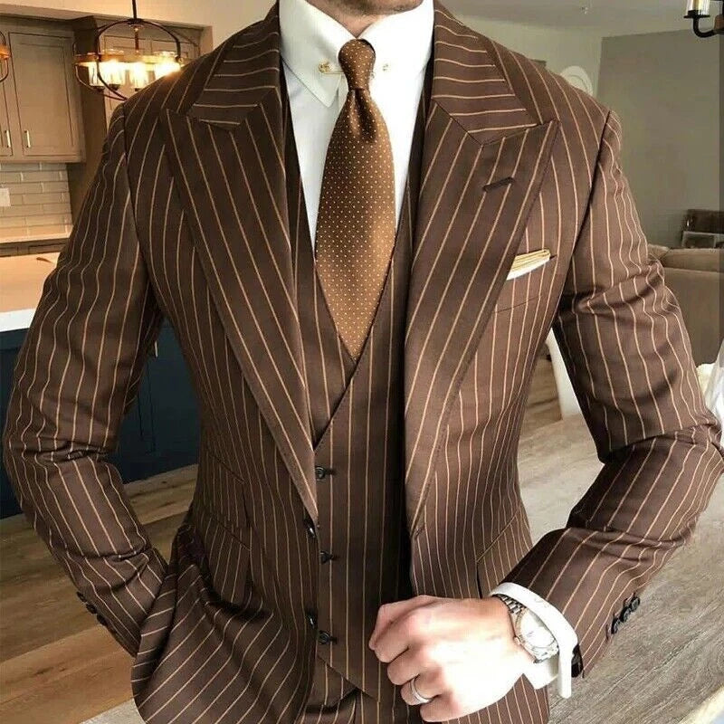 Pinstripe Peak Lapel 3-piece Suit