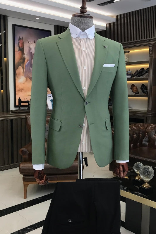 Men’s Green Two-Piece Prom Suit with Notched Lapel and One Button Perfect for Business