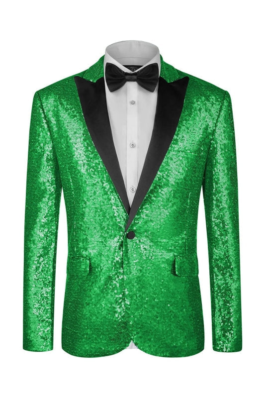 Shiny Green Sequins Two Pieces Prom Suits Peaked Lapel One Button