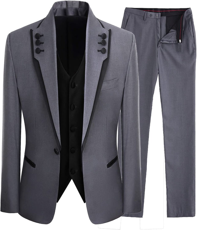 Simple Gray Three Pieces Prom Suits Shawl Lapel Wedding Suit for Groom
