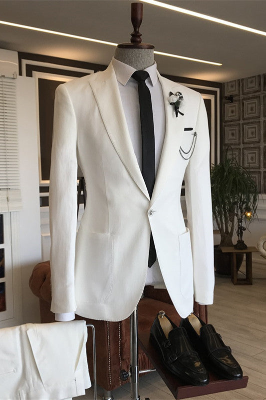 Simple White Peaked Lapel Two Pieces Men Business Suits