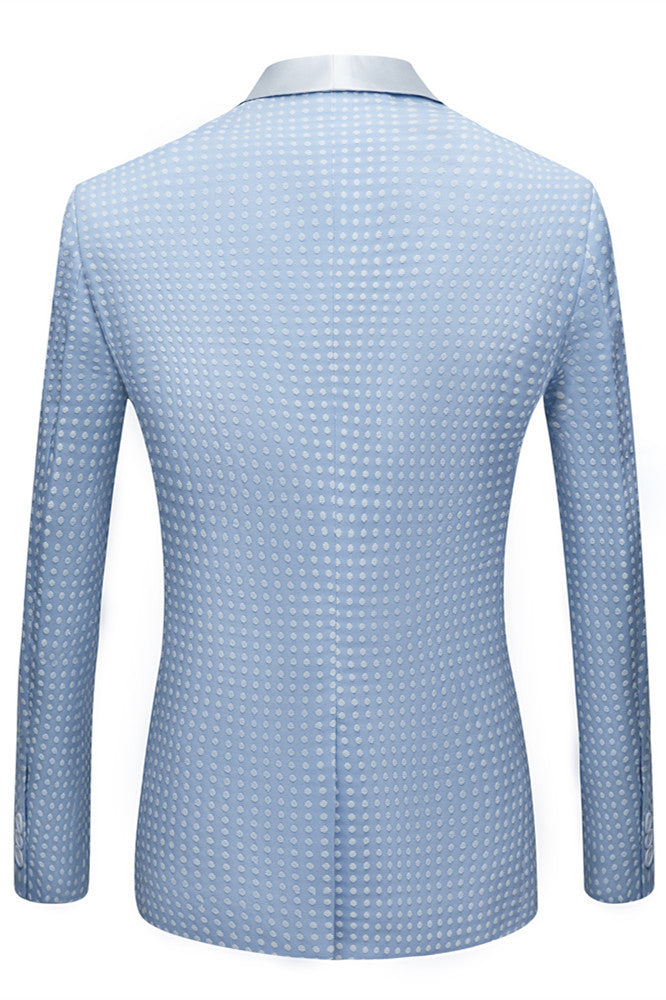 Sky Blue Fashion Dot Wedding Groom Tuxedo