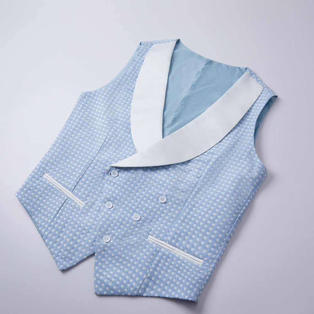 Sky Blue Fashion Dot Wedding Groom Tuxedo