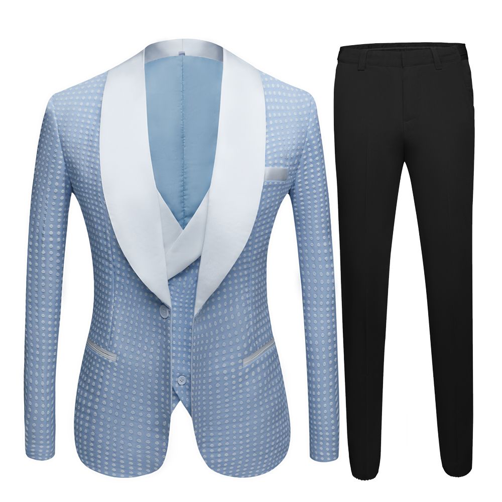 Sky Blue Fashion Dot Wedding Groom Tuxedo