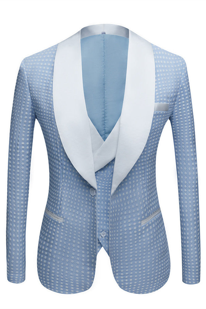 Sky Blue Fashion Dot Wedding Groom Tuxedo