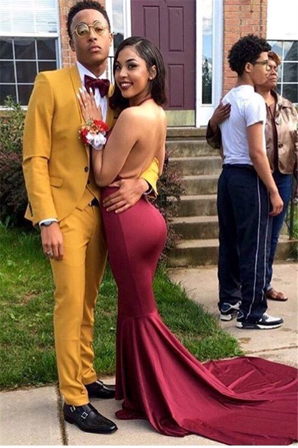 Slim Fit Yellow 3-piece Prom Suit with Shawl Lapel