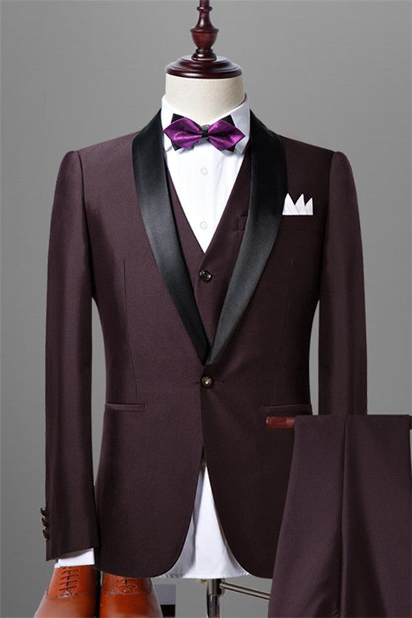 Solid Dark Burgundy Wedding Tuxedos for Men Slim Fit Three-pieces