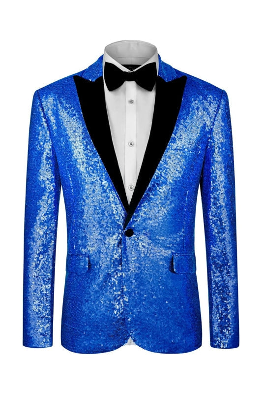 Men’s Sparkling Sequin One-Button Suit with Peaked Lapel for Prom