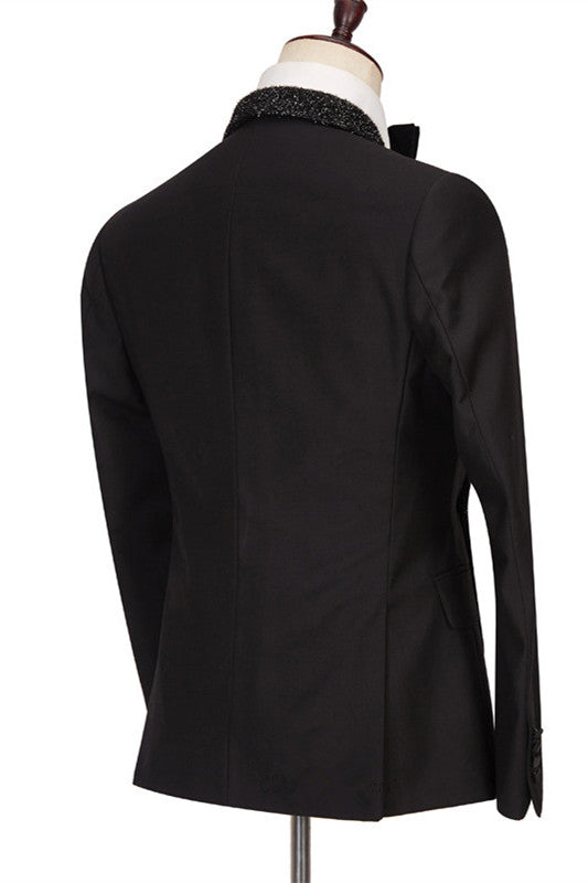 Sparkly Shawl Lapel Black One Button Wedding Prom Suits