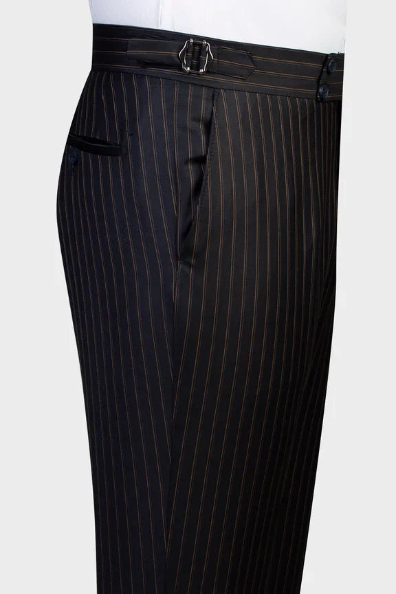 Black Double-breasted 2-piece Shawl Lapel Striped Suit