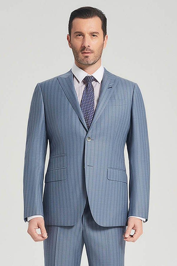 Superior Blue Stripes Light Blue Business Mens Suits