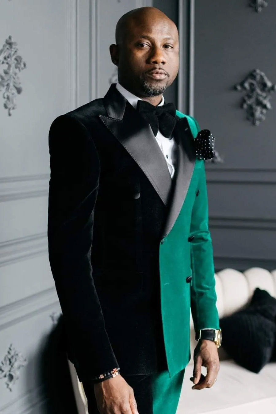 Green/Black Two-tone Velvet 2 Piece Tuxedo