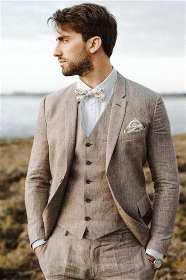 Well-cut Khaki Summer Beach Men's Suits Wedding Tuxedos for Groom