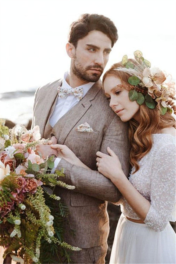 Well-cut Khaki Summer Beach Men's Suits Wedding Tuxedos for Groom