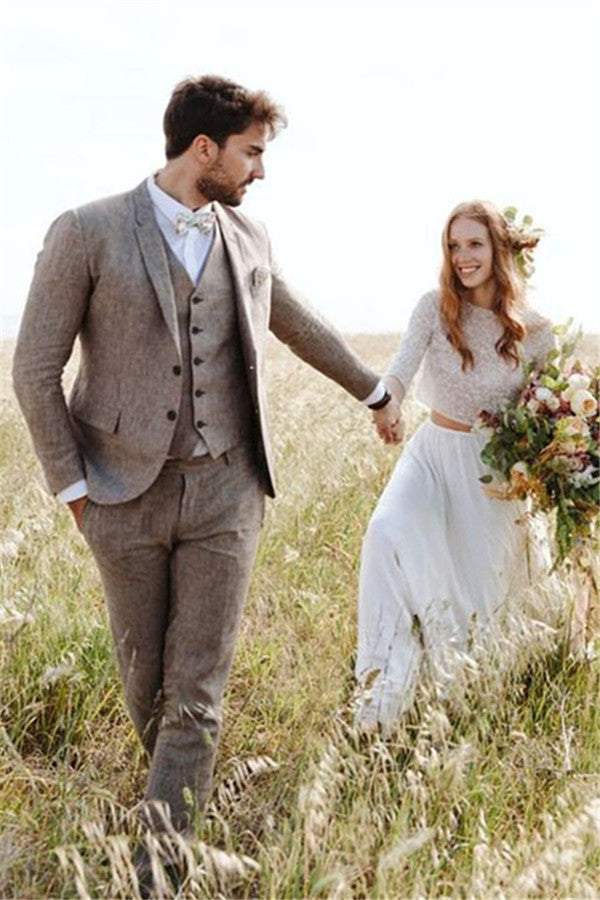 Well-cut Khaki Summer Beach Men's Suits Wedding Tuxedos for Groom