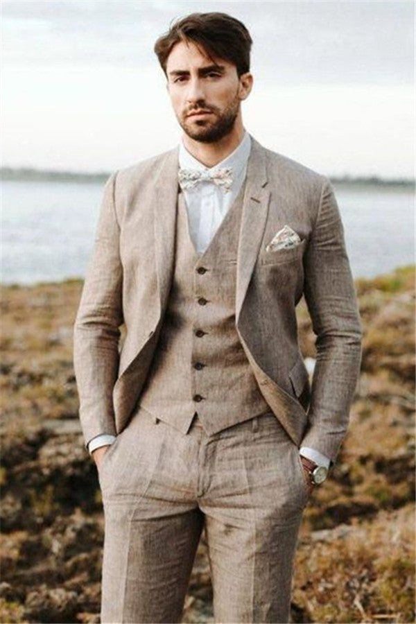 Well-cut Khaki Summer Beach Men's Suits Wedding Tuxedos for Groom
