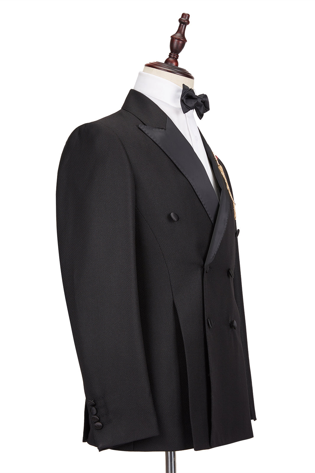 Satin Peak Lapel Double Breasted Black Men Wedding Suit for Groom