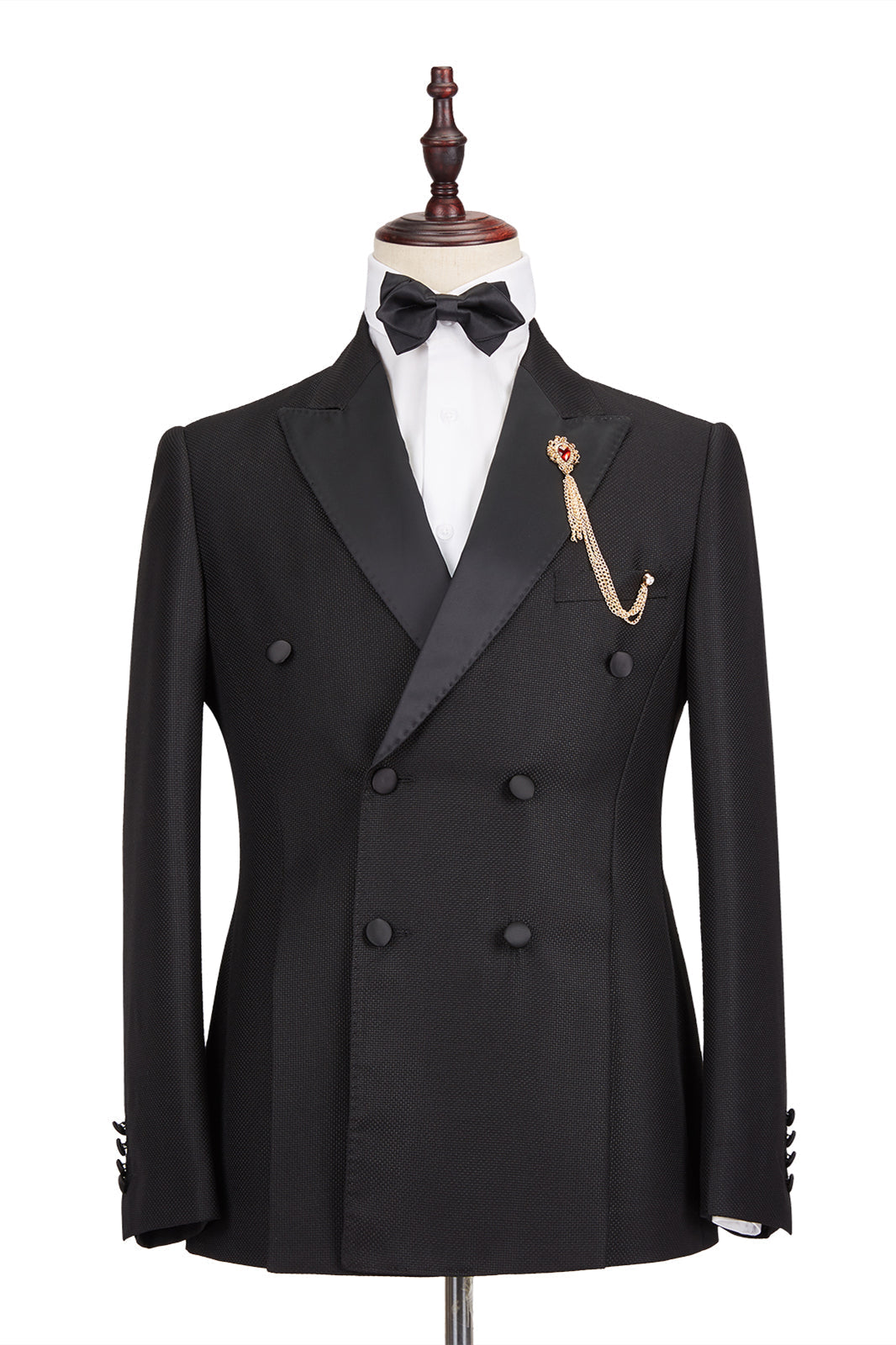 Satin Peak Lapel Double Breasted Black Men Wedding Suit for Groom
