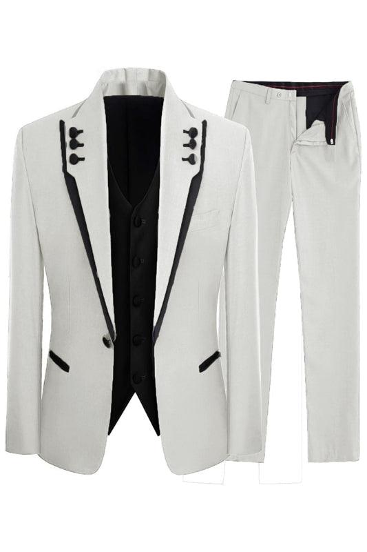 Cream White Shawl Lapel One-Button Three-Piece Prom and Wedding Suits