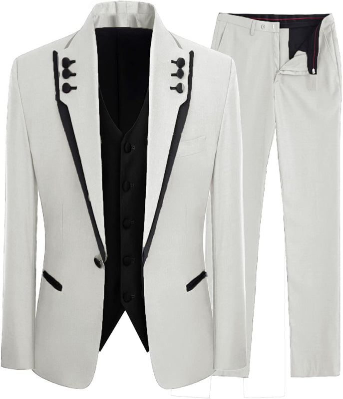 Cream White Shawl Lapel One-Button Three-Piece Prom and Wedding Suits