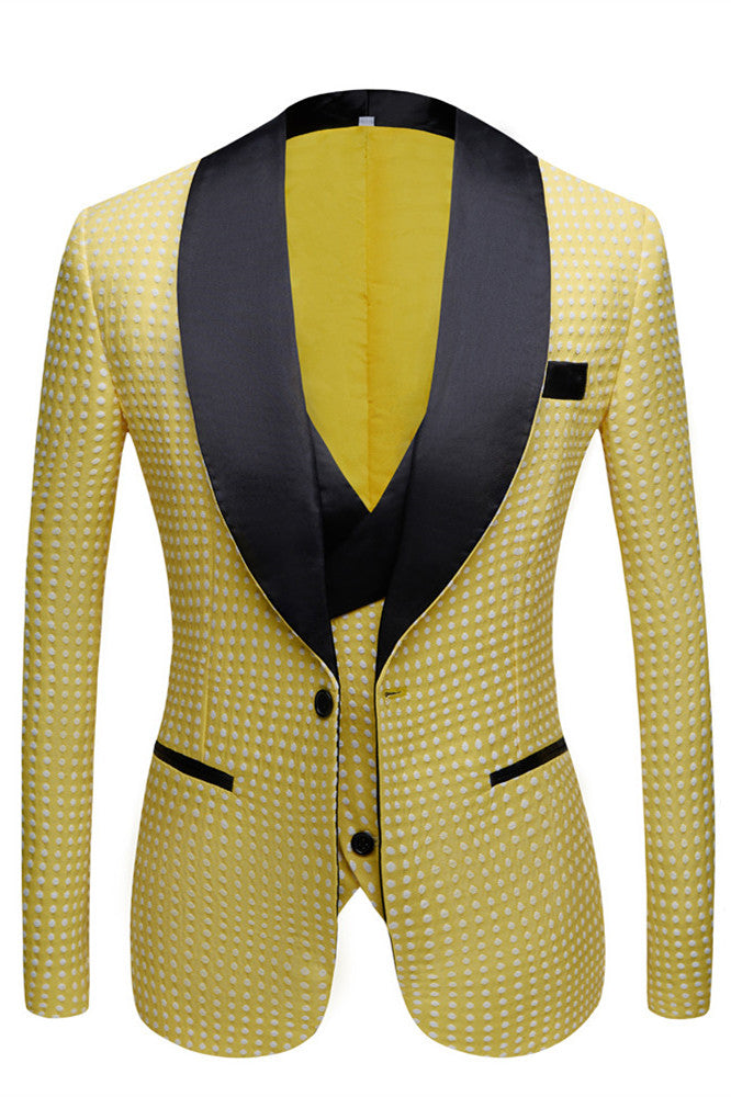 Yellow Dot Shawl Lapel Single Breasted Wedding Groom Suits for Wedding