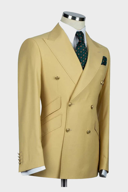 Designer Yellow Peak Lapel Double Breasted Suit for Prom