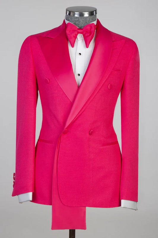 Hot Pink 2-piece Double-breasted Peak Lapel Tuxedo