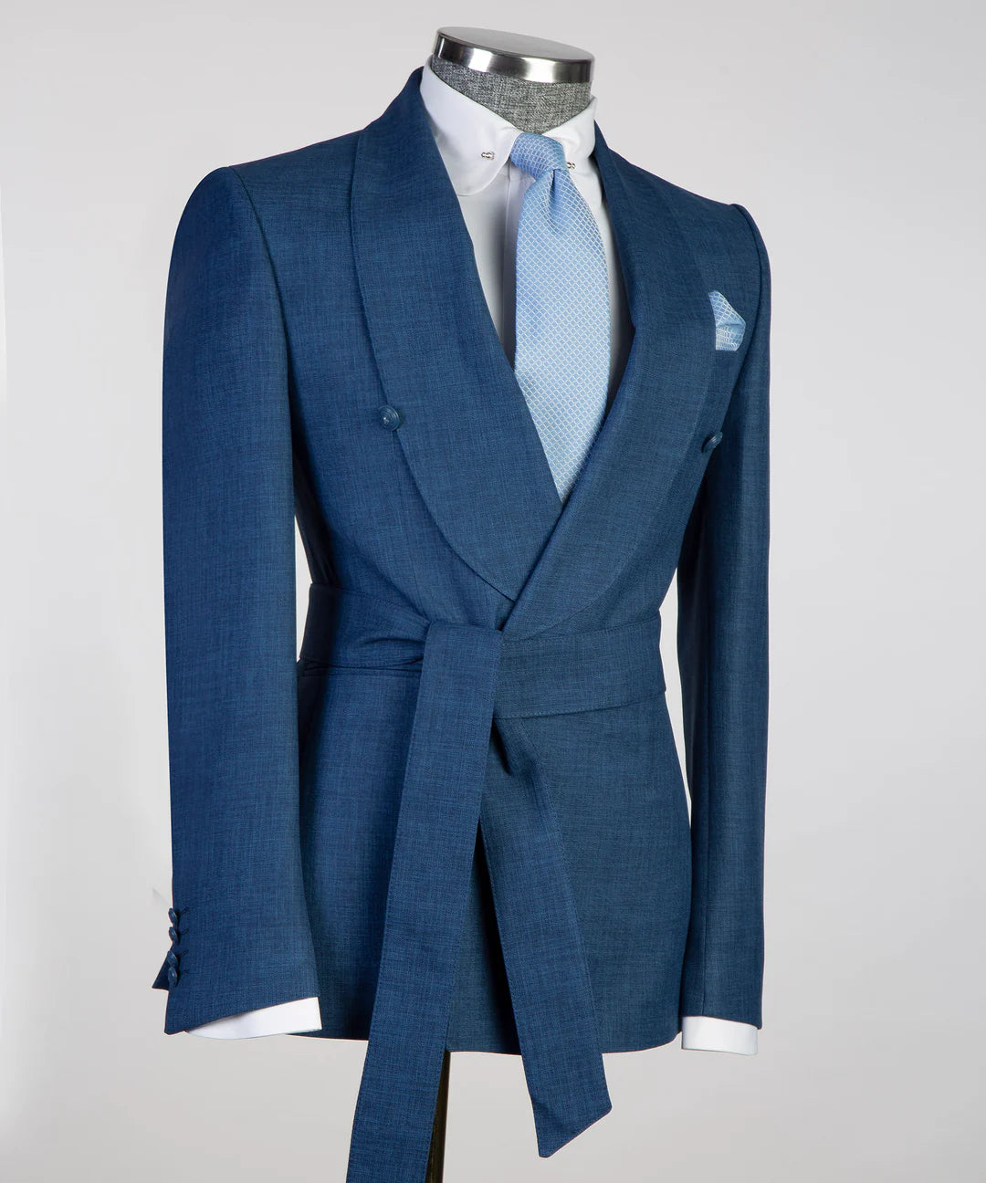 Blue 2-piece Shawl Lapel Tuxedo with Belted