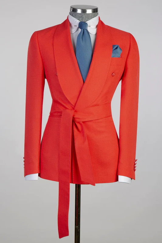 Orange 2-piece Double-breasted Shawl Lapel Suit