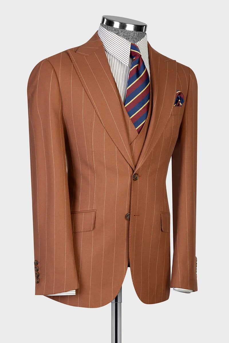 Men's Stripe Peak Lapel 3-piece Suit
