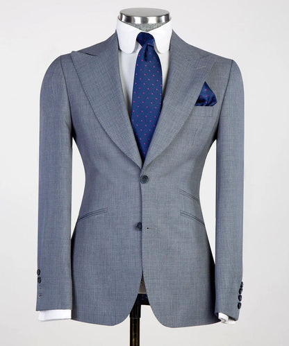 Grey 3-piece Single-breasted Peak Lapel Suit