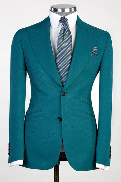 Teal Blue 3-piece Single-breasted Peak Lapel Suit