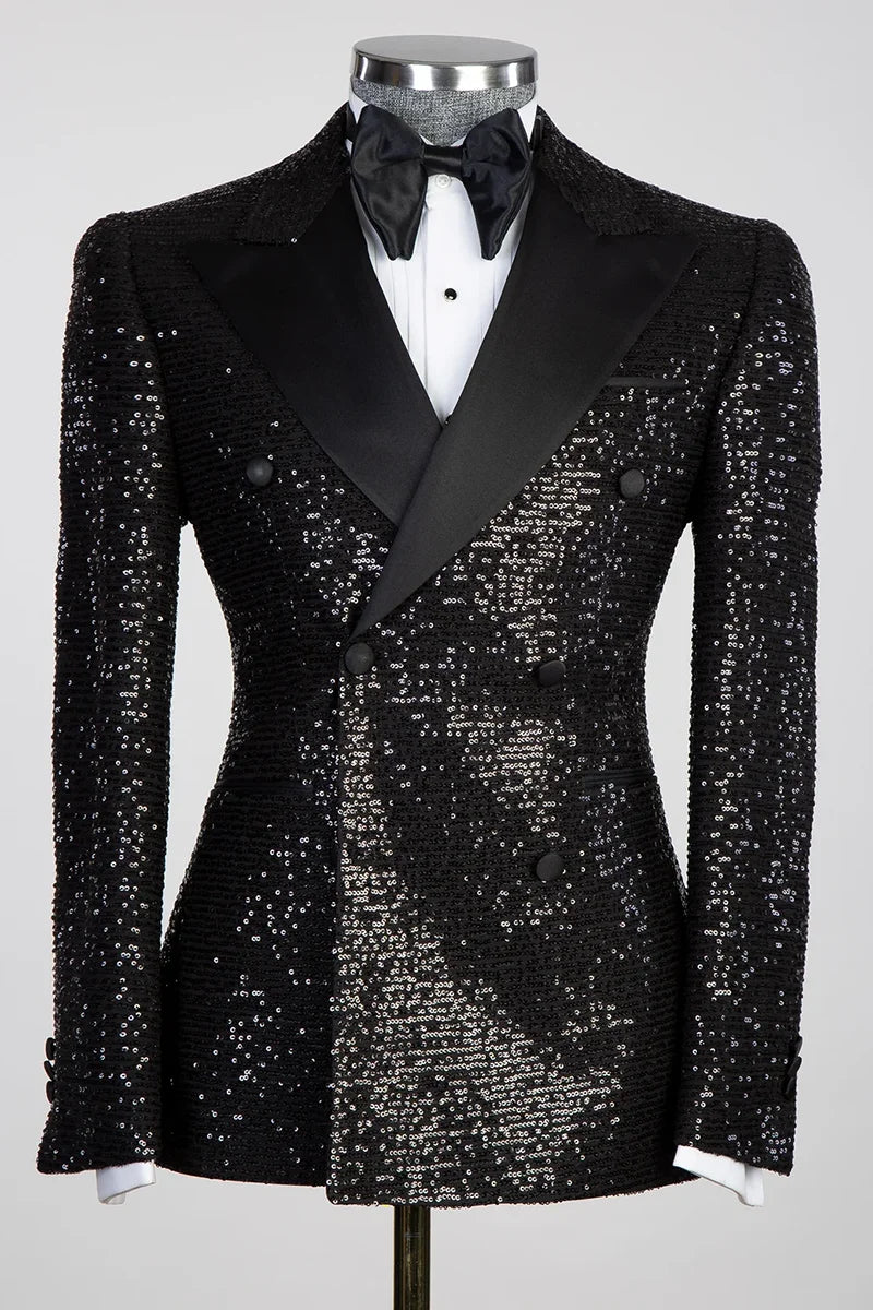 Sequins Black Double-breasted 2-piece Tuxedo