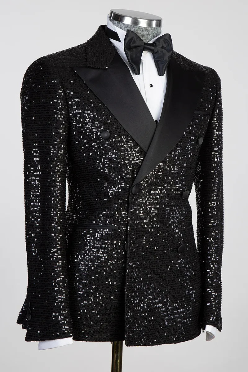 Sequins Black Double-breasted 2-piece Tuxedo