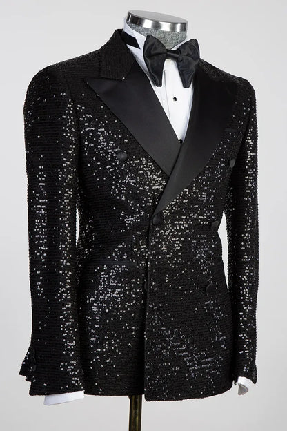 Sequins Black Double-breasted 2-piece Tuxedo