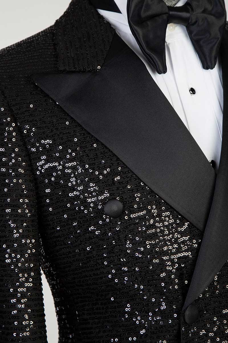 Sequins Black Double-breasted 2-piece Tuxedo