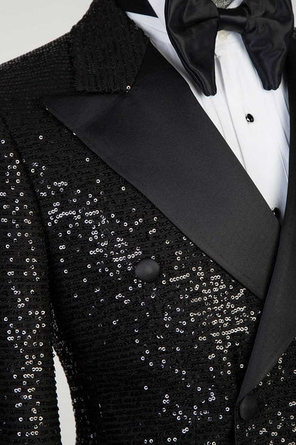 Sequins Black Double-breasted 2-piece Tuxedo