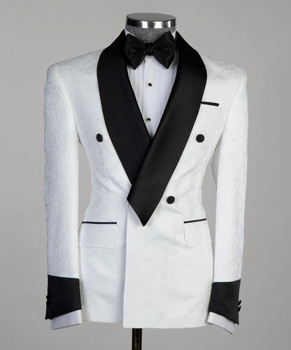 2 Piece Shawl Lapel Double Breasted White Suit