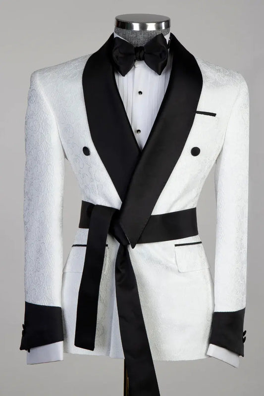 2 Piece Shawl Lapel Double Breasted White Suit