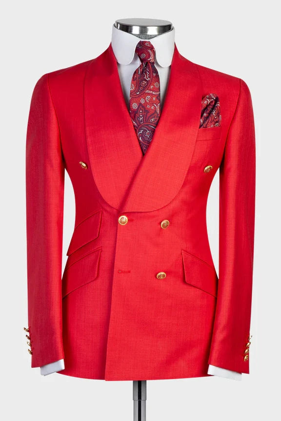 Red Shawl Lapel Double Breasted Suit for Prom