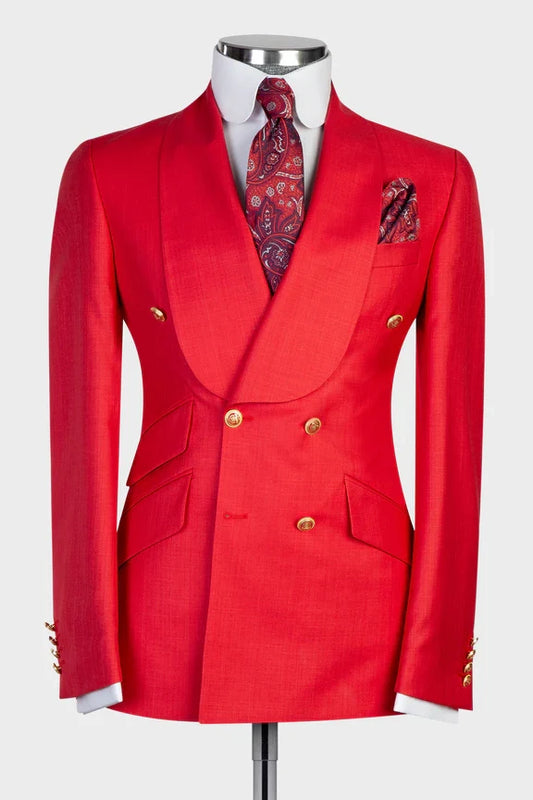 Red Shawl Lapel Double Breasted Suit for Prom