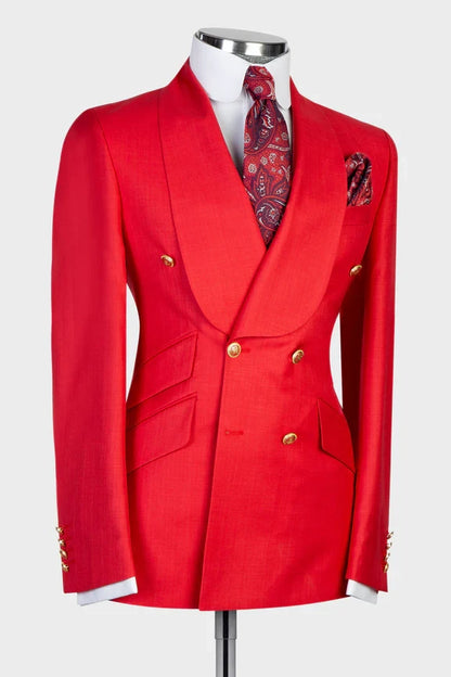 Red Shawl Lapel Double Breasted Suit for Prom
