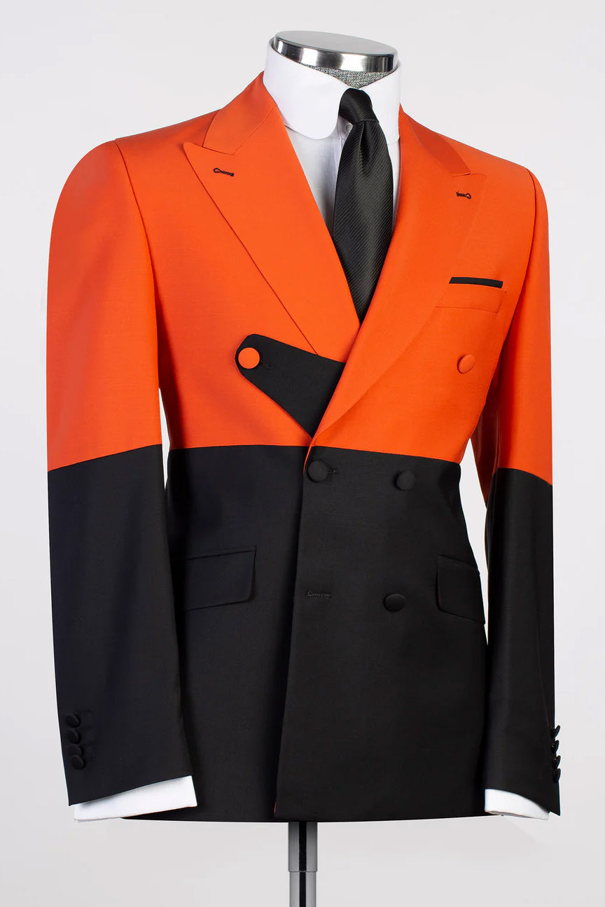 Orange Black Split Two-tone Double-breasted 2-piece Suit