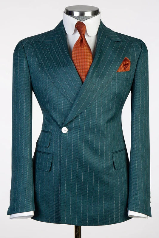Hunter Green One Button Striped Suit for Prom