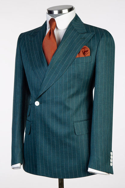Hunter Green One Button Striped Suit for Prom