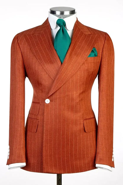 Orange Peaked Lapel One Button Striped Suit for Prom