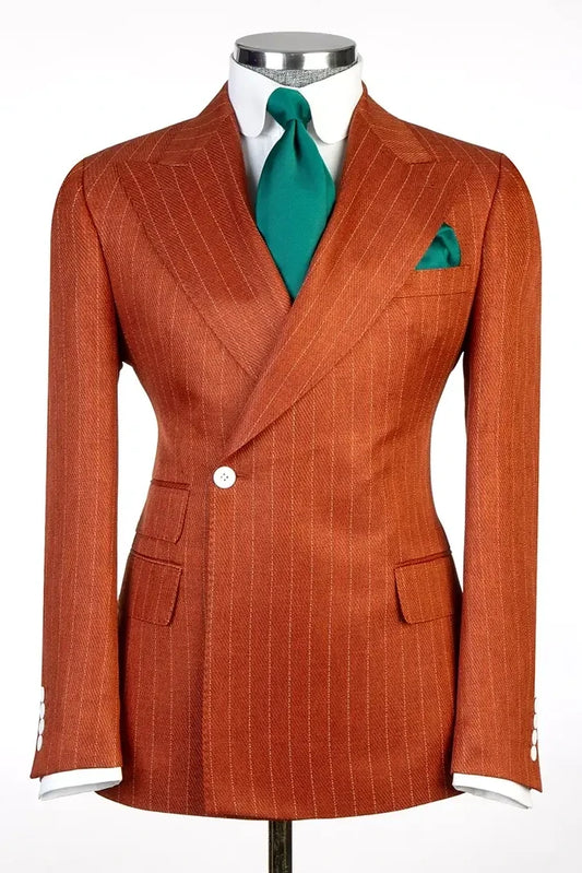 Orange Peaked Lapel One Button Striped Suit for Prom