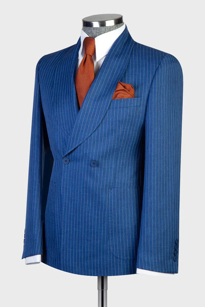 Blue 2-piece Double-breasted Shawl Lapel Suit
